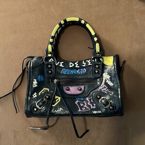 Navy Blue Mini Graffiti Women's Bag